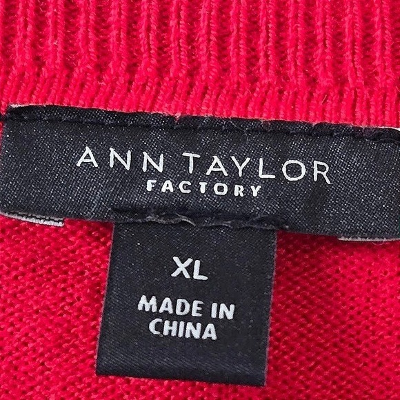 Ann Taylor Factory XL Red Embellished Jewel Neck Sweater Women's Pullover - Picture 3 of 6